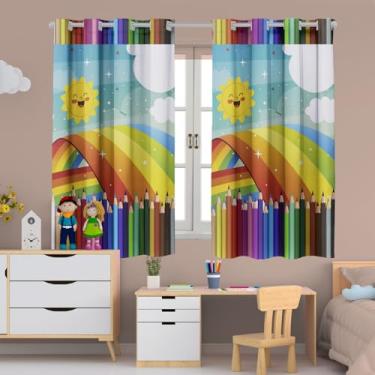 Imagem de Cortina Infantil Estampada, 2,00x1,50m, Poliéster, para Quarto de Menina ou Menino, Decorativa (LAPIS DE COR)