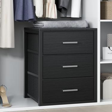 Imagem de BOLUO Gavetas de armário de tecido preto 3 gavetas pequenas cômoda para organizadores de armário e quarto de armazenamento moderno