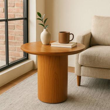 Imagem de Mesa Lateral Aracajú Redonda Acabamento Laminado Madeira