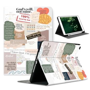 Imagem de Capa compatível com iPad Air de 13 polegadas (M3 2025/M2 2024)/12,9 polegadas (6ª/5ª/4ª/3ª/3ª 2022/2021/2020/2018) com porta-lápis, capa protetora automática para despertar/hibernar, versículo bíblico