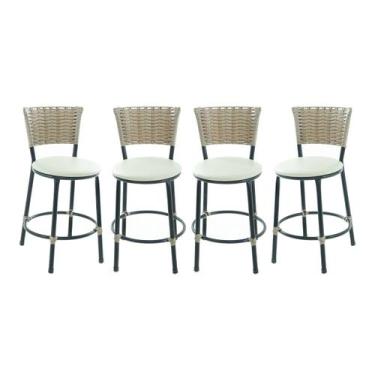 Imagem de Kit 4 banquetas baixa cozinha gourmet decoração - ESPAÇO JUNCO, BEGE