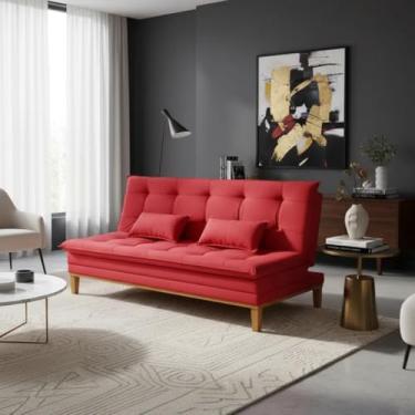 Imagem de Sofá Cama Reclinável Casal 3 Lugares Suede Premium Ecom Home – Retrátil, Compacto, Confortável e com Almofadas Inclusas