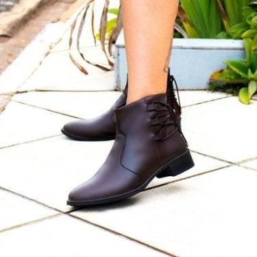 Imagem de Bota Feminina Casual Moderna Salto Baixo Cano Curto Zíper Lateral Conforto Dia A Dia-Feminino