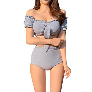 Imagem de Biquíni feminino multicolor sexy cor sólida cintura alta dividida - HU