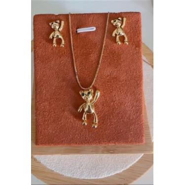 Imagem de Conjunto Urso - Banho de Ouro 18k com Verniz Protetivo para Bijuterias