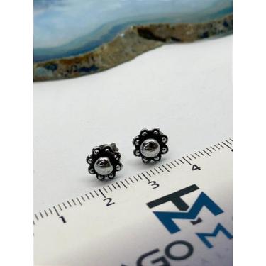 Imagem de Brinco de Aço Inox em Forma de Flor Estilo Prata Bali - 1 Par - no-bra