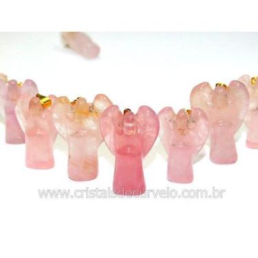 Imagem de 10 Anjos Pingentes de Pedra Quartzo Rosa com Pino Dourado - AP3675 - A