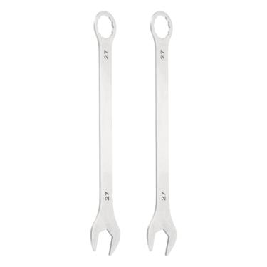 Imagem de HARFINGTON 2 chaves combinadas superfinas de 27 mm, caixa métrica de 12 pontos e chave inglesa de extremidade dupla de aço inoxidável de extremidade aberta para reparo de móveis de tubos automotivos