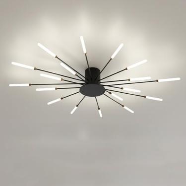Imagem de Luminária de teto LED moderna regulável com controle remoto, lustre preto, luminária de teto semi-embutida para quarto, sala de estar, cozinha, sala de jantar e escritório, luminária pendent