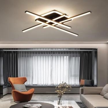 Imagem de Luminária de teto embutida Sputnik moderna, tubo de lâmpada LED regulável de 69 cm, iluminação de teto com controle remoto, lustre preto de 42 W para cozinha, sala de jantar, sala de estar,