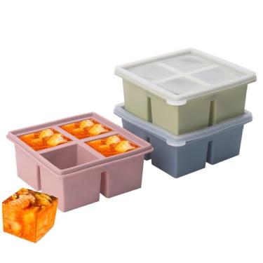 Imagem de Bandeja de silicone para freezer de 1/2 xícara com tampa, pacote com 3 moldes para freezer para preparação de refeições e congelamento de vários molhos e outros pratos, faz com que 12 porções de cubos