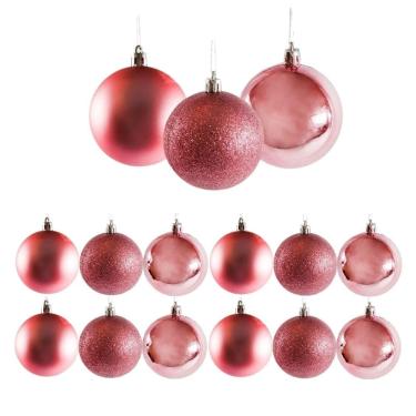 Imagem de Conjunto 12 Bolas de Natal Rosê Prime Texturas Mistas 5cm Glitter, Brilho e Fosca