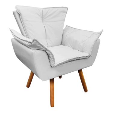 Imagem de Poltrona Sala de Estar Pé Palito de Madeira Opala Corino Branco D03 - D'Rossi