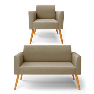 Imagem de Sofá Namoradeira com Poltrona Pés Palito Castanho Marisa Suede Marrom Rato D03 - D?Rossi