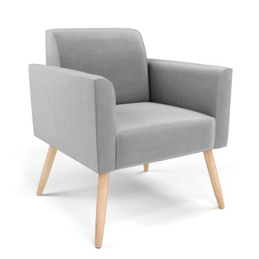 Imagem de Poltrona Pés Palito Natural Marisa Suede Cinza D03 - D'Rossi