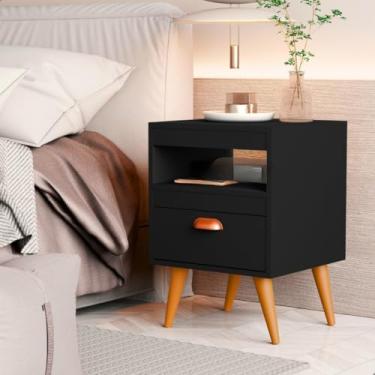 Imagem de Kit 2 Mesa De Cabeceira Para Quarto Com Pés e Gaveta (Preto)