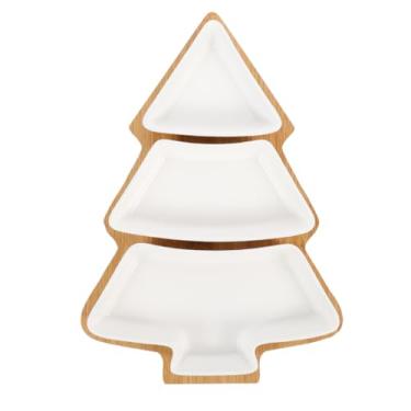 Imagem de Unomor Bandeja de lanche de cerâmica para árvore de Natal, bandeja branca para biscoitos e sobremesas, prato de servir de feriado com suporte