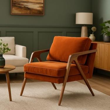 Imagem de Poltrona Mona Luxo em Madeira Estofada em Veludo - Terracota