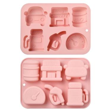 Imagem de UR URLIFEHALL 2 moldes de silicone com tema de posto de gasolina em forma de carro para decoração de bolos, biscoitos, doces, geleia, petiscos para animais de estimação, artesanato