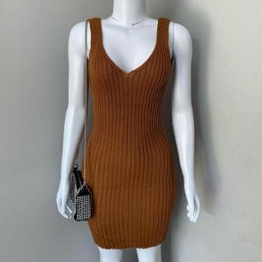 Imagem de Vestido feminino canelado alcinha regata moda verão tricot-Feminino
