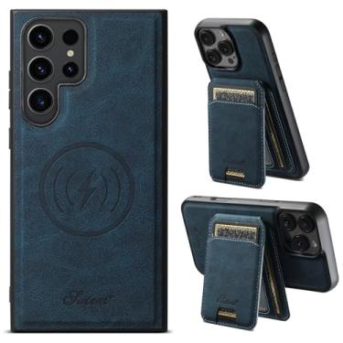 Imagem de PASNEW Capa para Galaxy S24 Ultra com suporte para cartão, [compatível com carregamento sem fio] Carteira de couro à prova de choque capa rígida magnética para Samsung S24Ultra, não serve para S Pen