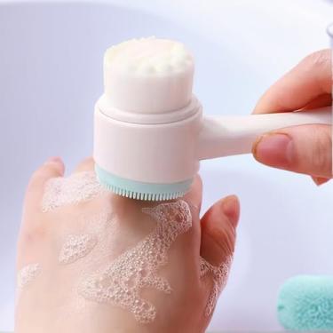 Imagem de Escova de limpeza facial de cabeça dupla, limpador de silicone macio para uso doméstico, limpeza profunda (azul)