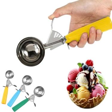Imagem de Colher de porção #20 (42,5 g) – Prato de aço inoxidável para massa de biscoito, sorvete e assar - Cabo amarelo ergonômico