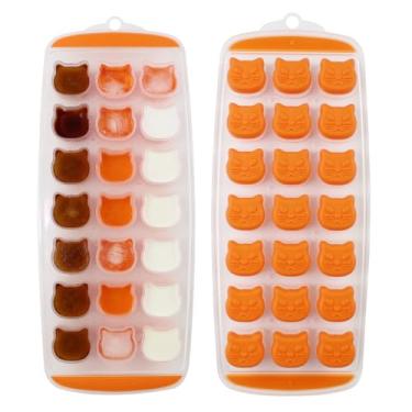 Imagem de Bandeja para cubos de gelo para gatos – Molde de silicone laranja, máquina de gelo de fácil liberação para coquetéis, sem BPA, pacote com 2