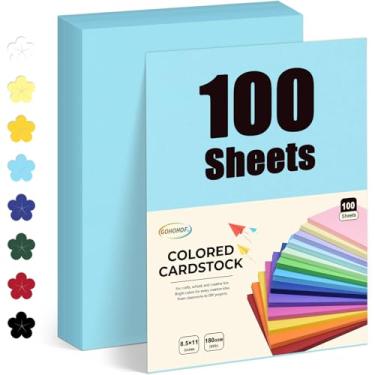 Imagem de GOHOHOF Cartolina azul claro 8,5 x 11 papel para impressora de cartolina 29,5 kg/180 gsm, papel de cartolina para impressora, desenho, etiquetas de presente, convites (100 folhas)