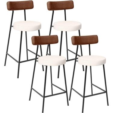 Imagem de Kit 04 Banquetas Baixa Cozinha Sala De Jantar Milão L02 Couríssimo Marrom Linho Cru