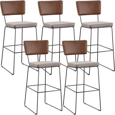 Imagem de Kit 05 Banqueta Alta Cozinha Allana L02 Marrom Linho Bege