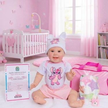 Imagem de Boneca Reborn Bebê Angel Realista Em Silicone Kit Bolsa Maternidade Po