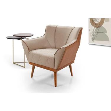 Imagem de Poltrona Decorativa Yasmin Linho Composê Pés de Madeira Para Sala - Im