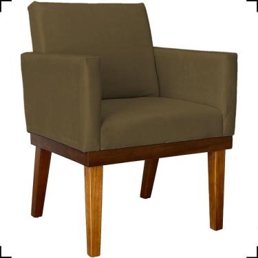 Imagem de Poltrona Decorativa Para Sala Recepção Consultório Escritório Base Em Madeira Divine Suede