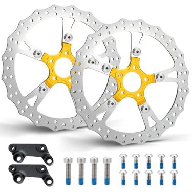 Imagem de MoKitDora Rotores flutuantes de disco duplo de freio dianteiro de 35,56 cm para Harley 2008-up Touring Electra Glide Road Glide Ultra Limited Trike Freewheeler modelos polidos à mão, preto, dourado