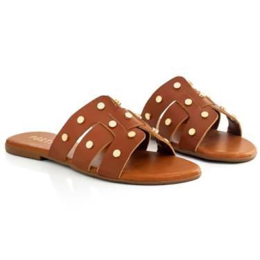 Imagem de Sandalia Feminina Rasteirinha Flatform Flat Rasteira Enfeite Metalizado (Caramelo, BR, Adulto, Numérico, 35)