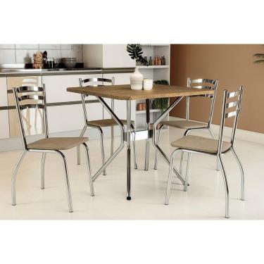 Imagem de Sala De Jantar Completa Loire Tampo Madeirado 90x90cm E 4 Cadeiras Portugal Cromado-nogueira - Capuccino - Kappesberg
