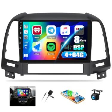 Imagem de [4+64G] Qualcomm Android 15 estéreo automotivo de 8 núcleos para Hyundai Santa Fe 2006-2012 com carro sem fio e Android Auto, rádio de carro de 22 polegadas com link espelhado Bluetooth 5.1 FM/RDS DSP