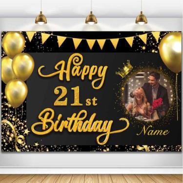 Imagem de Banner de decorações de aniversário AUBAO Happy 21st Personalizado