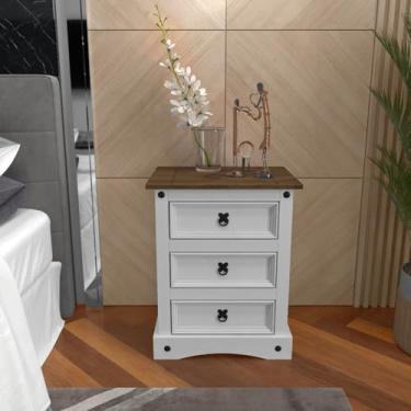 Imagem de Mesa de Cabeceira Madeira Maciça 03 Gavetas Branco/roble