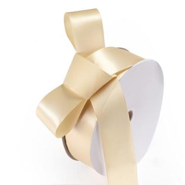 Imagem de Fita de cetim de poliéster champanhe de 3,8 cm x 50 metros fitas de tecido de face única para rosas eternas, buquês de flores, embrulho de presente, artesanato, chá de panela, decoração de casamento