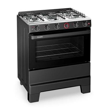 Imagem de Fogão A Gás 5 Bocas Automático Ideal Super Preto Mesa Inox F51AP Esmaltec