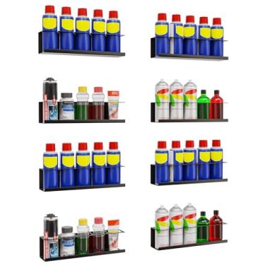 Imagem de Riciakik Pacote com 8 suportes de spray de parede, suporte de lata de spray de aerossol, organizador de garrafas de tinta resistente com 40 furos, rack de spray preto de aço para garagem, loja, casa