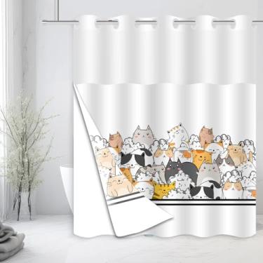 Imagem de Mowxune Cortina de chuveiro de desenho animado de animais sem gancho com forro de encaixe dupla design sem anel é linda cortina de chuveiro de gato para crianças 180 x 182 cm