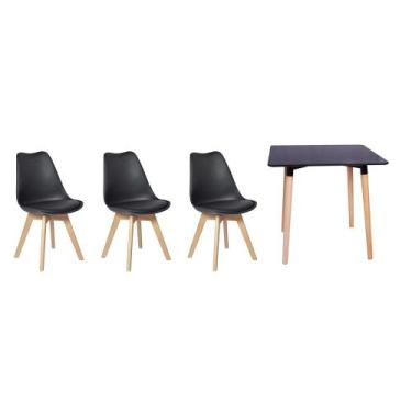Imagem de Kit Mesa Jantar Eiffel 80x80 Preta + 03 Cadeiras Leda - Preta - Magazi