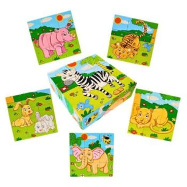 Imagem de Quebra Cabeca em Blocos Animais do Safari 9 Pecas 6 Desenhos Montessori Yins Kids Pedagogico