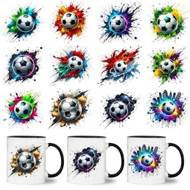 Imagem de Envelope de copo UV DTF - 12 folhas de adesivos de copo de bola de futebol - Removível - envoltório de copo UV DTF DIY para copos de caneca, designs estéticos modernos para adolescentes e adultos