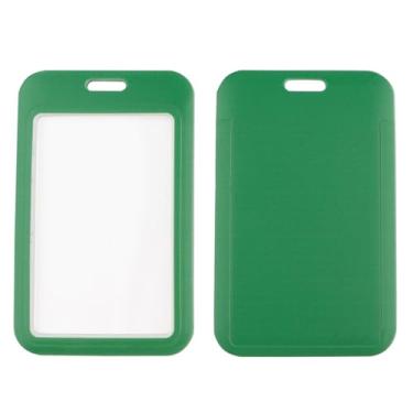 Imagem de BKBKAAK Pacote com 2 porta-cartões verdes, porta-crachás de plástico transparente, compartimento superior para cordão e chaveiro, capa de cartão de PVC reutilizável para trabalho, escritório, escola