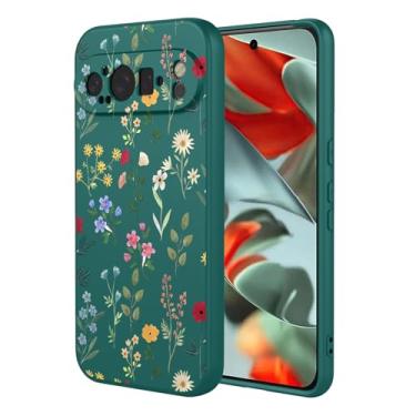 Imagem de OEURVQO Capa artística para Google 9 Pro, capa de silicone líquido de toque macio com forro fofo, compatível com carregamento sem fio, capa protetora para Google Pixel 9 Pro, verde exuberante