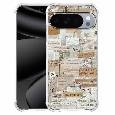 Imagem de Nsyosio Capa de jornal retrô para Google Pixel 10/10 Pro, colagem de papéis antigos, capa protetora de TPU macio exclusiva, px10